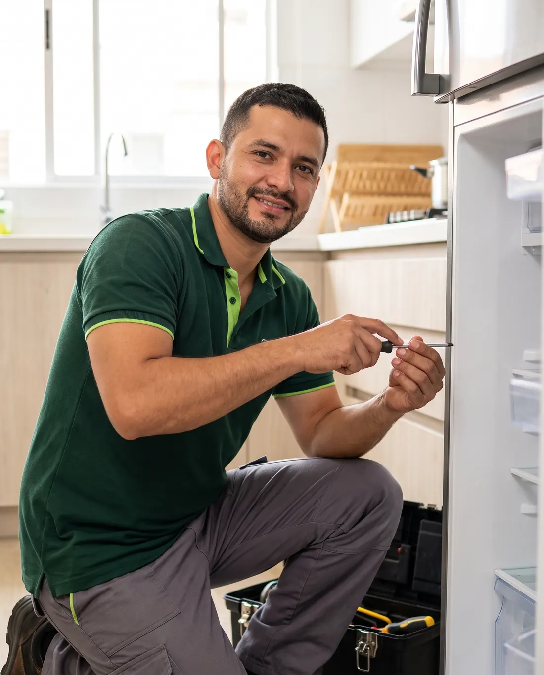 Técnico de TecniHogar Medellín reparando un electrodoméstico a domicilio en Medellín